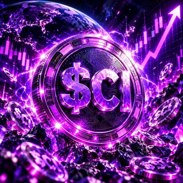 Glowing $CI coin with rising trading chart